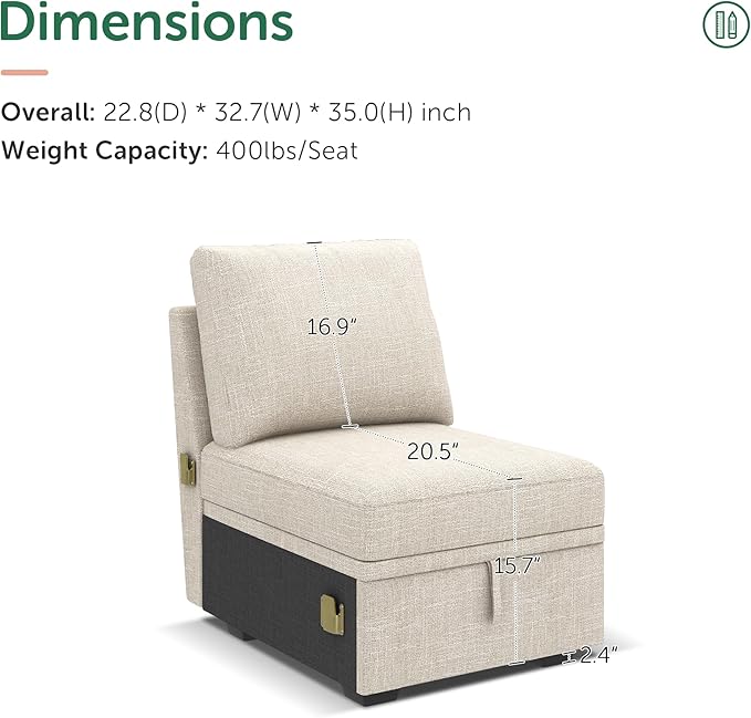 HONBAY Single Seat for Modular Sectional Sleeper Sofa