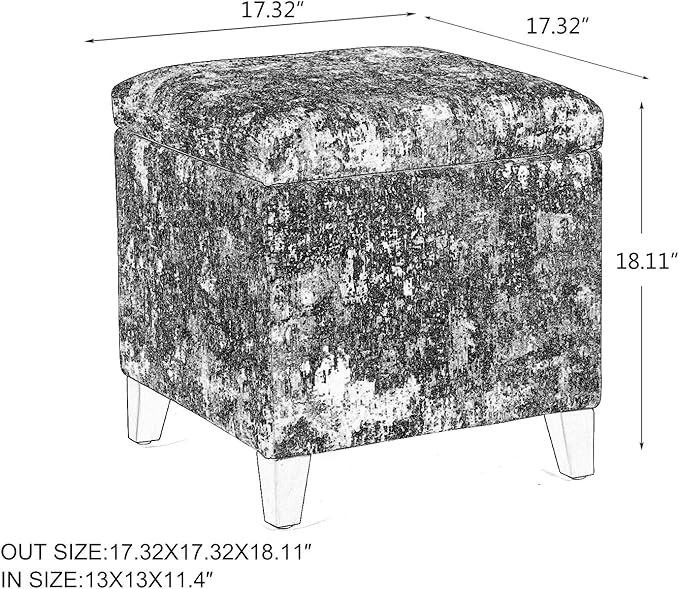Adeco 18 Inch High Cube Ottoman Storage, Linen Chair Foot Stools, Upholstered