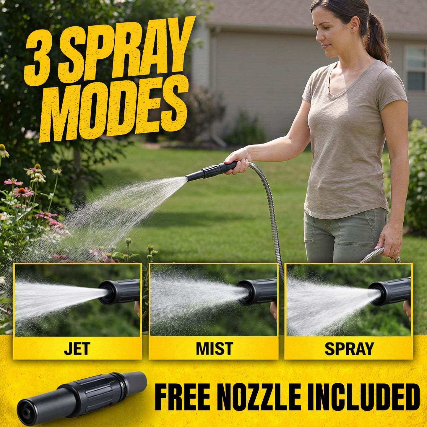 Bionic Steel 25 Ft Metal Garden Hose with Nozzle, 25Ft x 5/8 In. Premium 304 Stainless Steel Metal Water Hose, Flexible Non Kinking, Lightweight, Heavy Duty, for Yard, Outdoor
