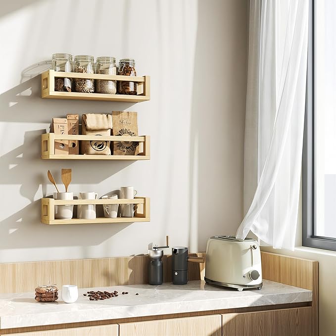 TidyCorner Upgraded Thick Floating Shelves, Solid Wood Bookshelf