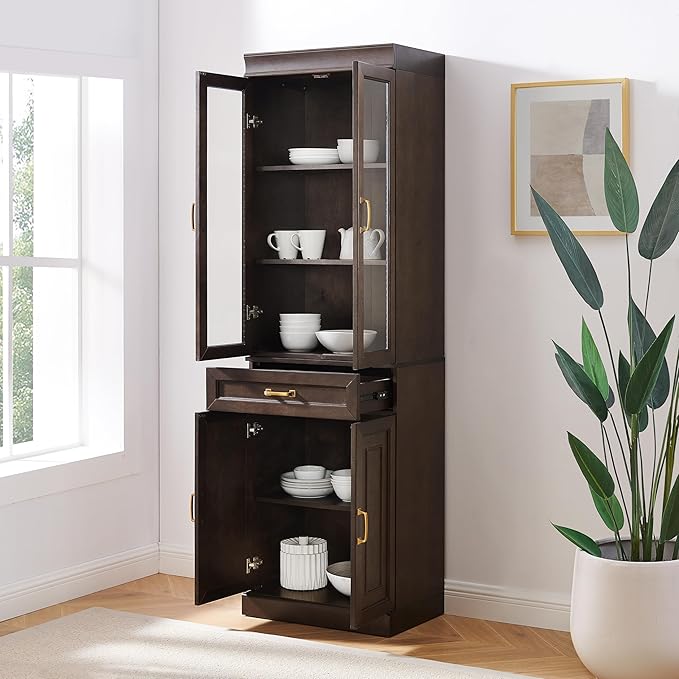 Crosley Furniture Stanton Glass Door Pantry Storage Cabinet