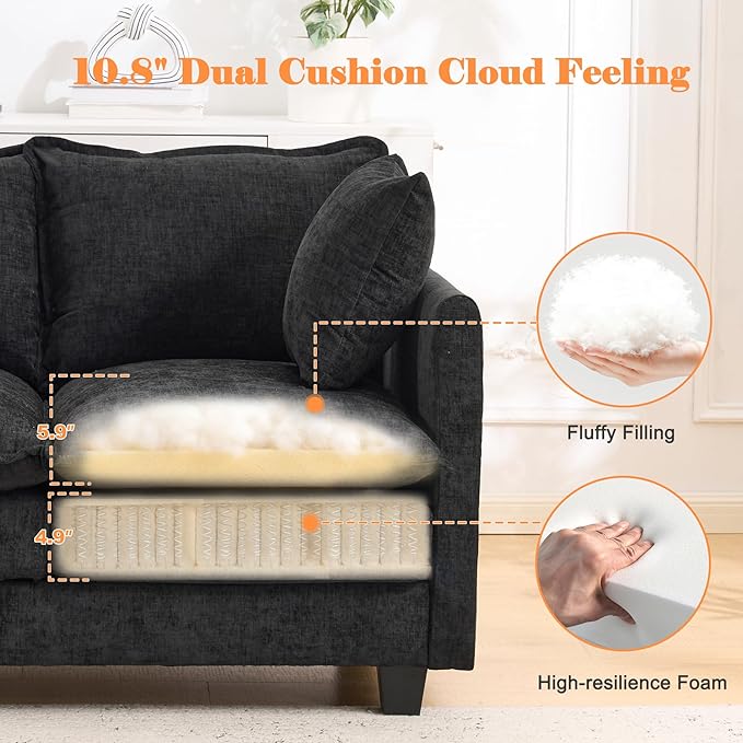 Loveseat Sofa Cloud Sofa Couch 50'', Modern Loveseats 2 Seat Couch 27" Deep Seat
