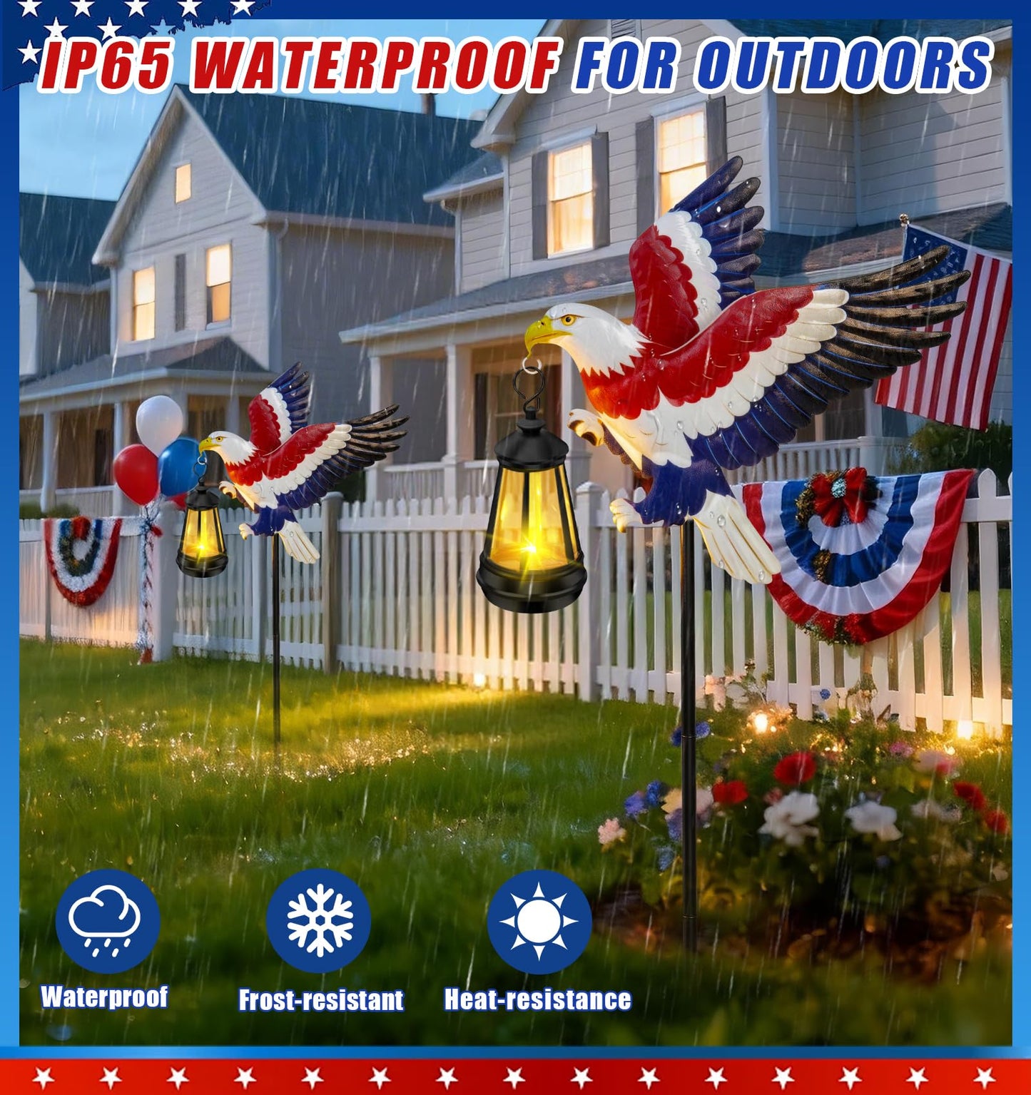 250th Anniversary 2 Packs USA Eagle with Solar Lights Patriotic Memorial Day Decor,29.9in Eagle Metal Garden Stakes 4th of July Decorations Outdoor Memorial Day,Independence Day Gifts for Yard Patio