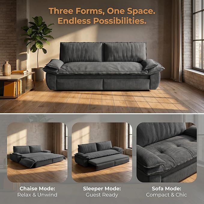 73.2" Sofa Bed Queen, 3-in-1 Pull Out Sofa Bed