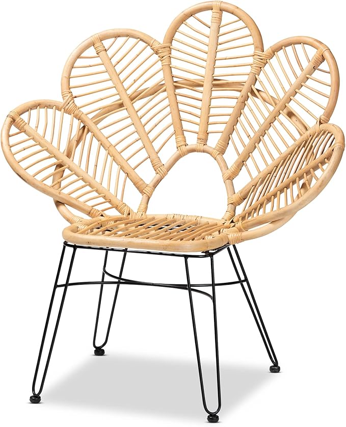 bali & pari Garan Modern Bohemian Natural Rattan and Black Metal Accent Chair