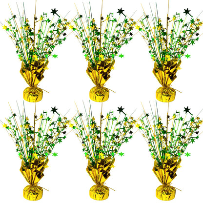 FUBININA 6 Pc St. Patrick's Day Party Decoration Metallic Foil Spray Centerpieces Star Burst Tabletop Decor for Irish St Patty's Day Jungle Animal Birthday Holiday Graduation Hawaiian Party Green Gold