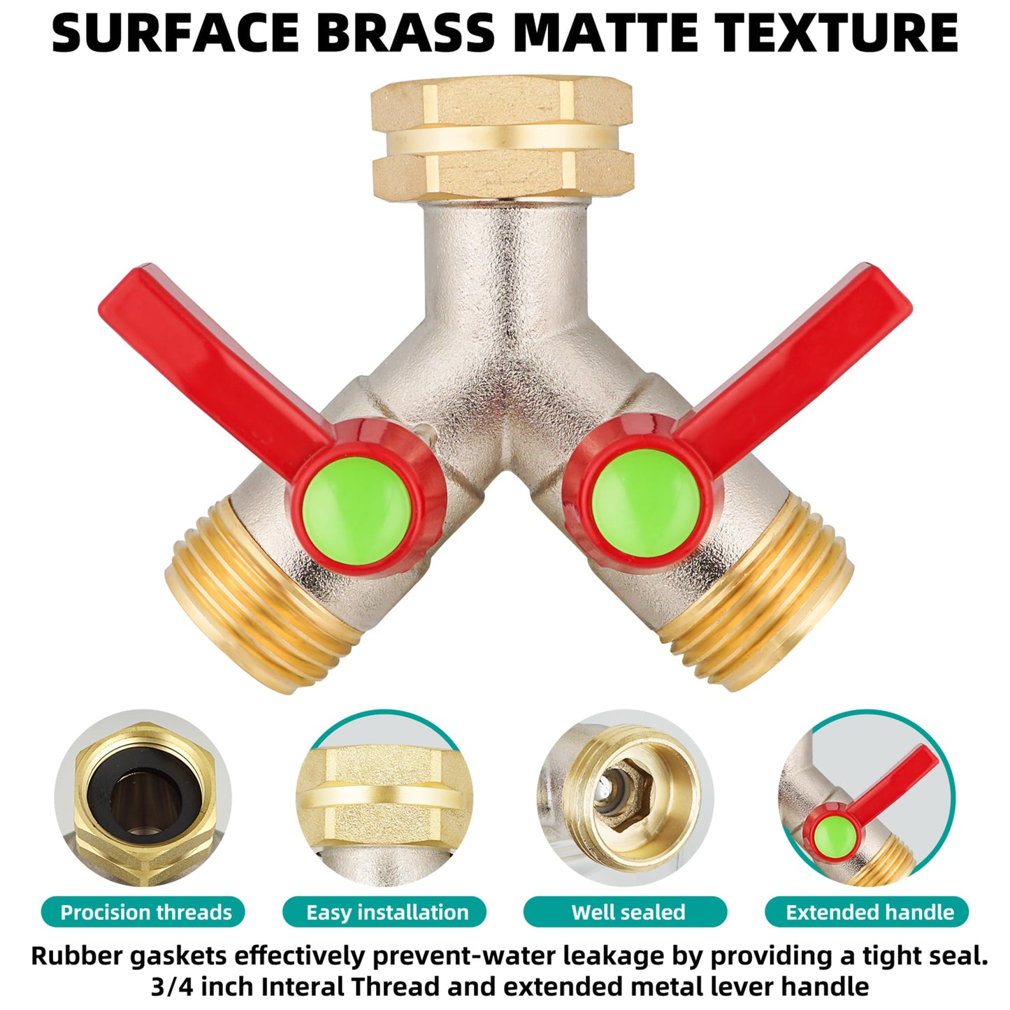 DINGBAI Hose Splitter 2 Way, High Flow Garden Hose Splitter, 3/4” Ght Inlet Brass Heavy Duty Hose Converter, Full Flow water 2 Way Faucet hose splitter, Long Handle Hose Valve Large Outlet.