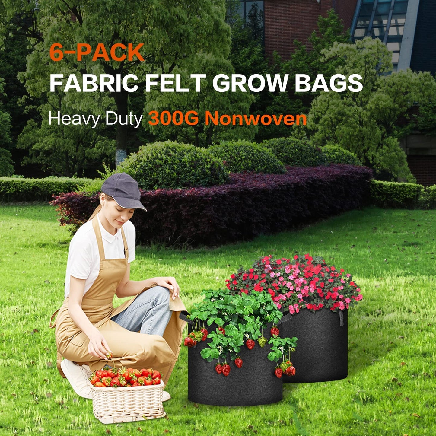 iPower 12-Pack 7 Gallon Grow Bags Heavy Duty Thickened Aeration Nonwoven Fabric Pots with Nylon Handles, for Planting Vegetables, Fruits, Flowers, Black