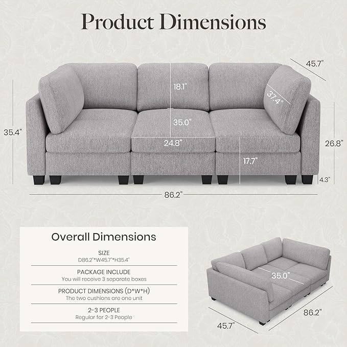 Belffin 86.2" Sectional Sleeper Sofa Bed