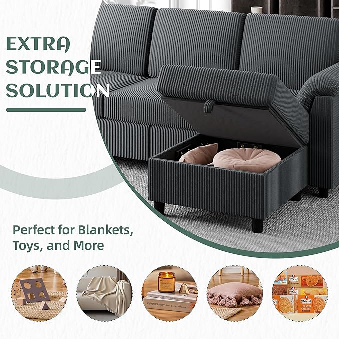 Vongrasig Convertible Sectional Sofa Couch, 3 Seat L Shaped Sofa