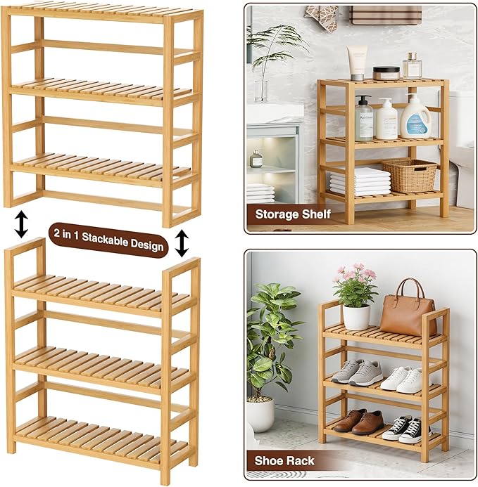 VASMIA 6-Tier Bamboo Shelf, Bamboo Storage Shelving Unit, Tall Bookcase