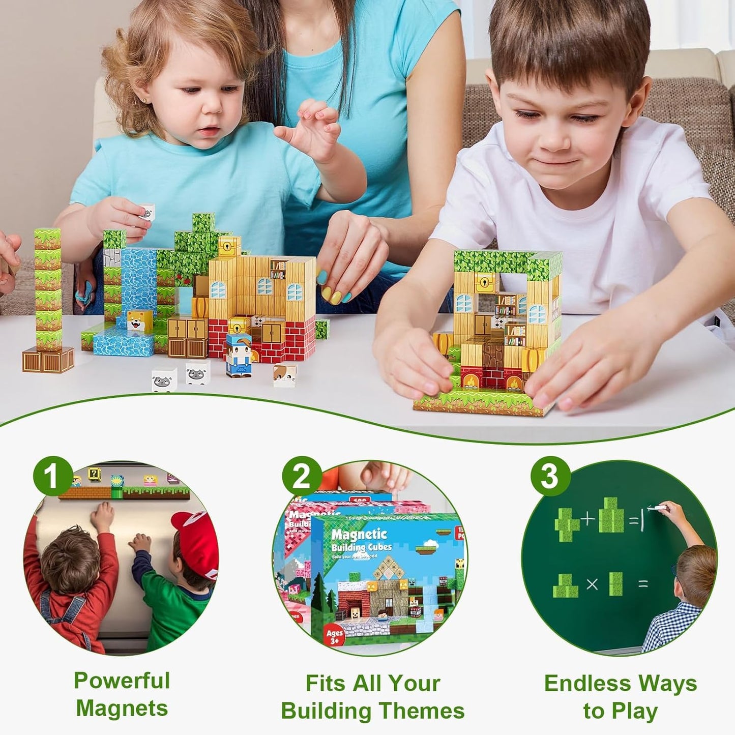 Fitrobust 150PCS Magnetic Blocks, Magnetic Building Blocks, 0.63in Magnetic Building, STEM Game Stacking Toys for Kids, Birthday Gifts for Boys and Girls Age 3+ Years Old
