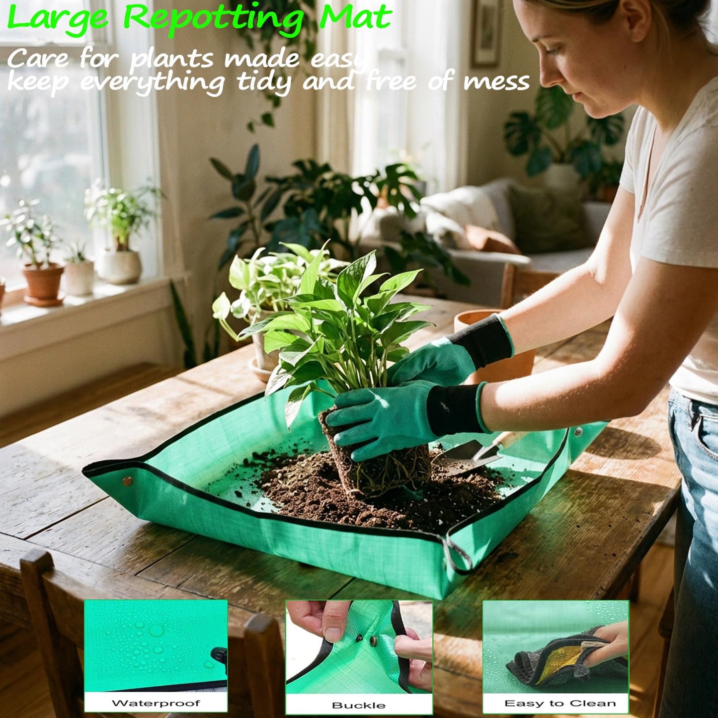 Beswill 14 PCS Garden Tool Set with Soil Moisture Meter, Stainless Stell Heavy Duty Gardening Hand Tools with Wood Handle, Tote Bag, Repotting Mat, Gardening Tool Set Ideal Gift for Women and Men