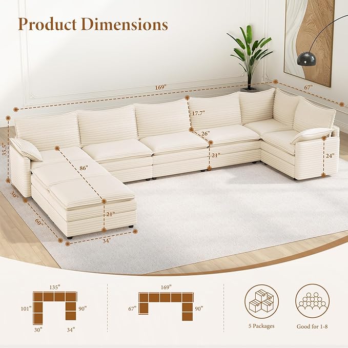 Vesgantti Large Modular Sectional Sofa, Big Comfy Cloud Couch