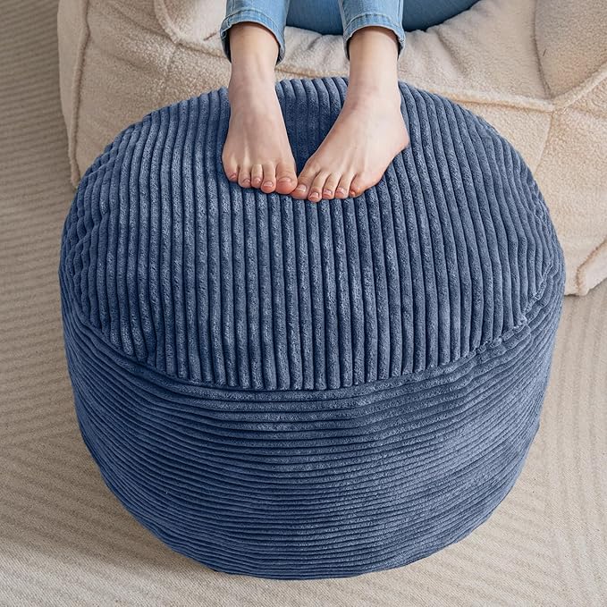 HIGOGOGO Round Stuffed Pouf Ottoman, Corduroy Poufs