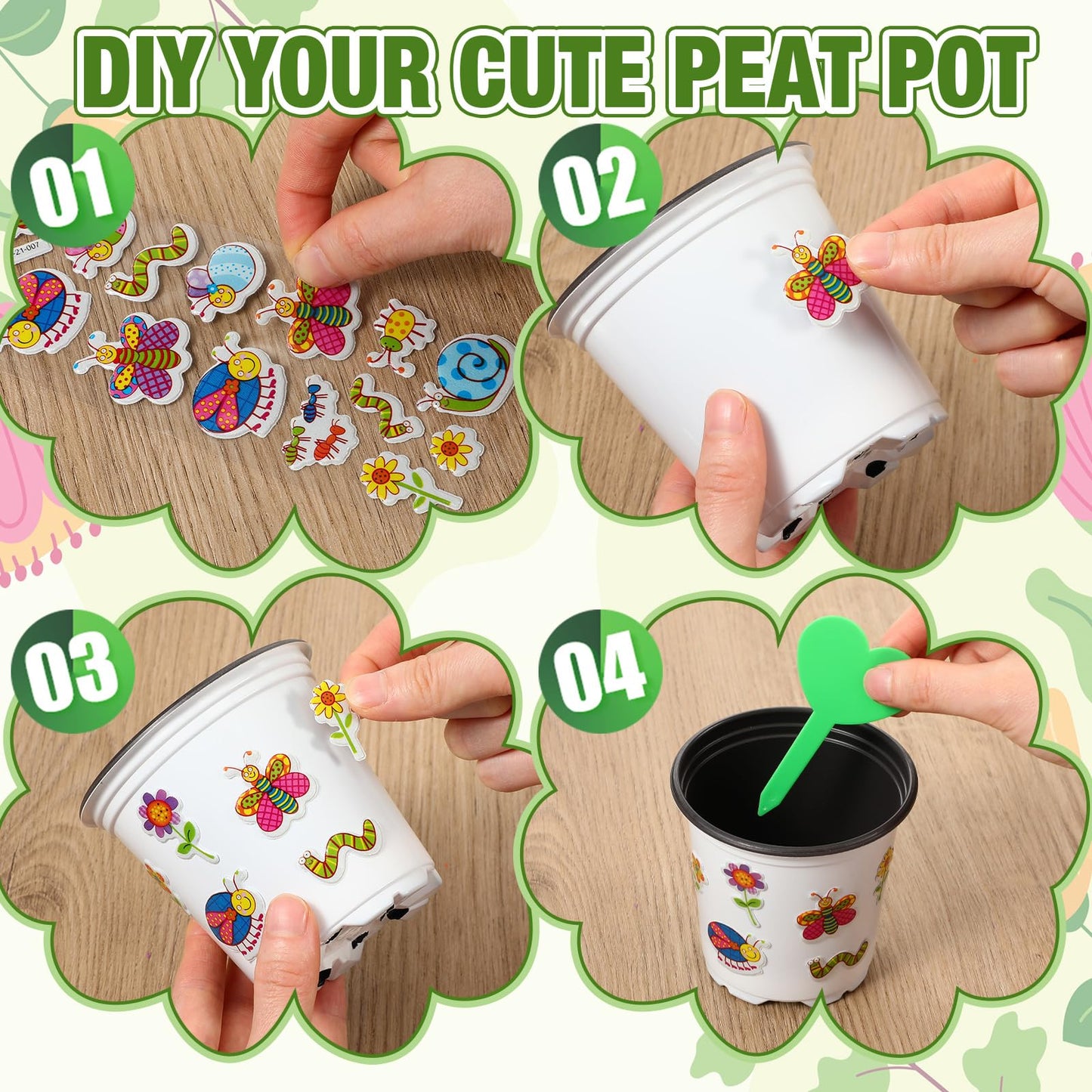 RimCereal 150 Sets Garden Pot Craft Kit Bulk DIY Flower Planting Kit Including Plastic Nursery Pots Labels and Stickers for Flower Planting Growing Garden Supplies(Colorful)