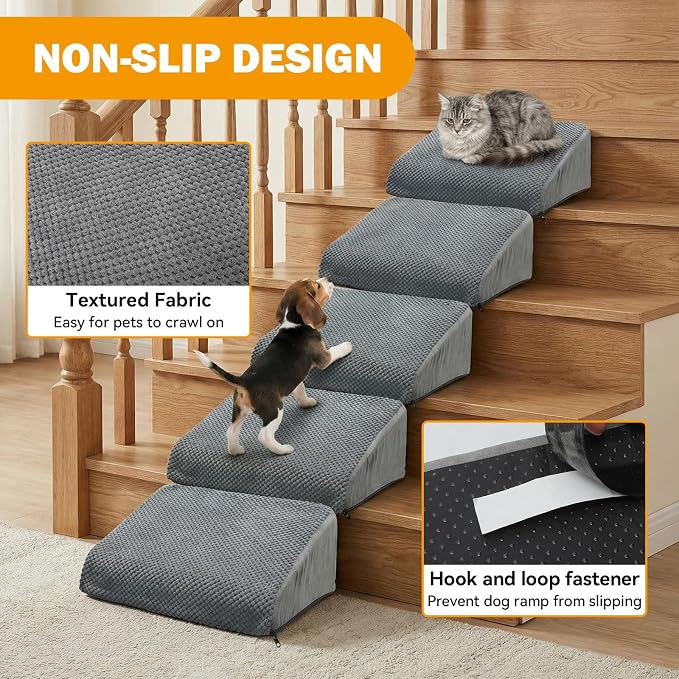 3-Pack Dog Ramp for Stairs, 40D High-Density Foam Pet Steps with Gentle 20°Slope for Staircase Stairs, Non-Slip Puppy Ramp for Small, Senior & Injured Dogs