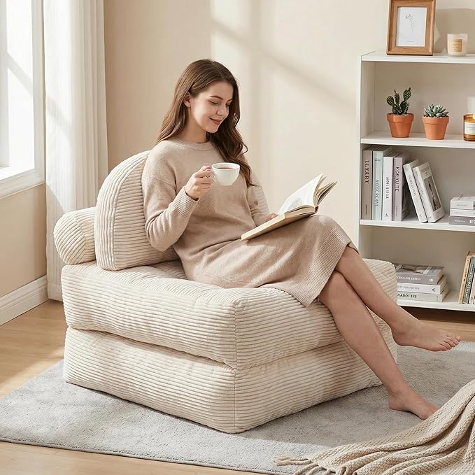 Convertible Corduroy Floor Sofa, 3-in-1 Folding Lazy Sofa Bed