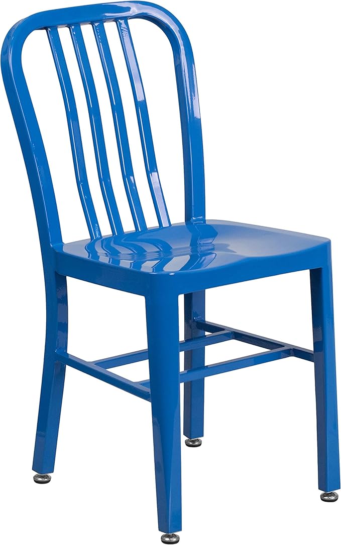 Flash Furniture Gael Commercial Grade 2 Pack Blue Metal Indoor-Outdoor Chair