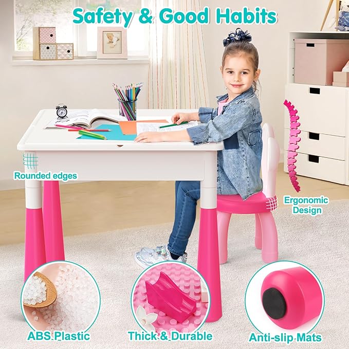 arscniek Toddlers Activity Table 7 in 1 Kids Activity Tables and Chairs Set
