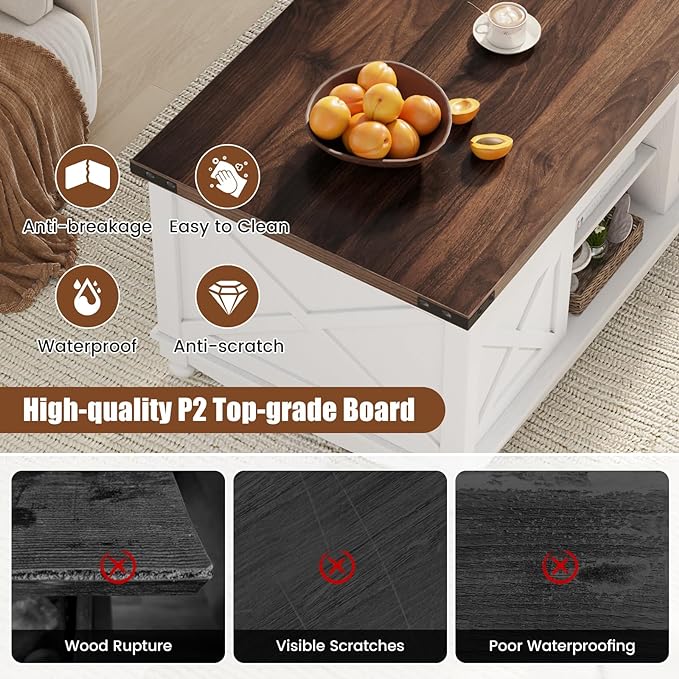 ALLSTAND 48" Farmhouse Lift Top Coffee Table