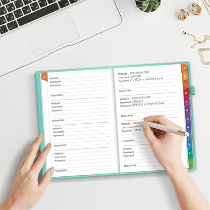 SUNEE Password Book with Colorful Alphabetical Tabs, Password Books for Seniors, Password Keeper Book for Computer and Internet Address Website Login, 5.3''x 7.7''- Purple