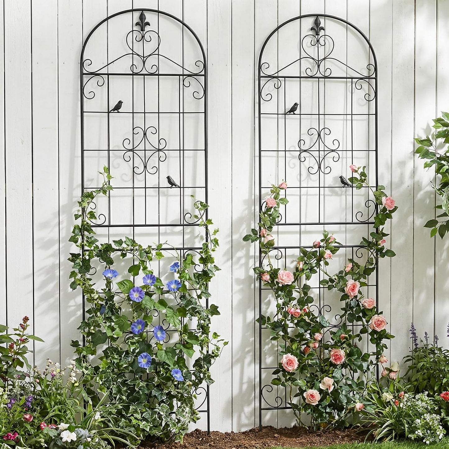 Garden Trellis for Climbing Plants Outdoor, Maidapulu 2 Pack 70.8x19.6 Inch Black Metal Trellis - Rustproof Lattice Support Panel with Easy Assembly for Roses, Clematis, Cucumbers, Vegetable Garden