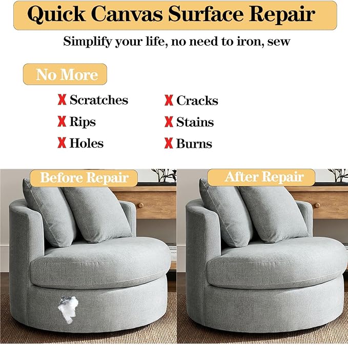 Canvas Repair Patch 8 x12 Inch, Self-Adhesive Waterproof Linen Repair Patches