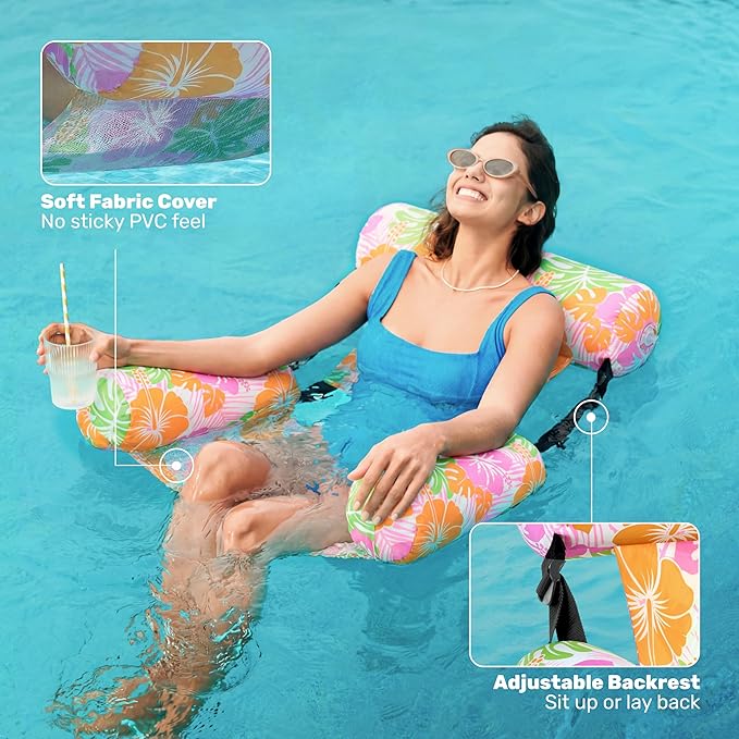 SLOOSH Inflatable Pool Floats Adult, 2 Packs Floating Lounge Chairs, Blow up
