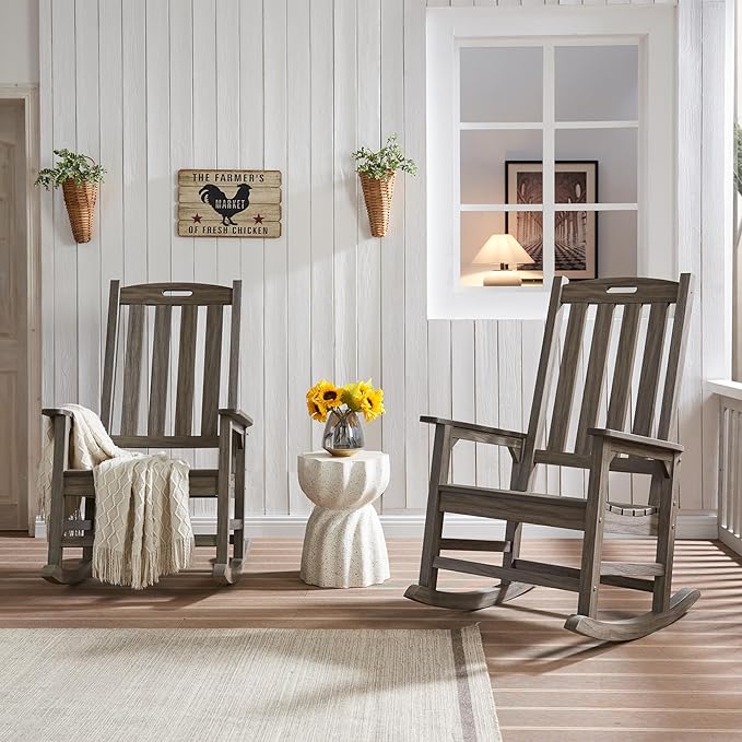 Psilvam Outdoor Rocking Chair, Poly Lumber Oversized Rocking Chair