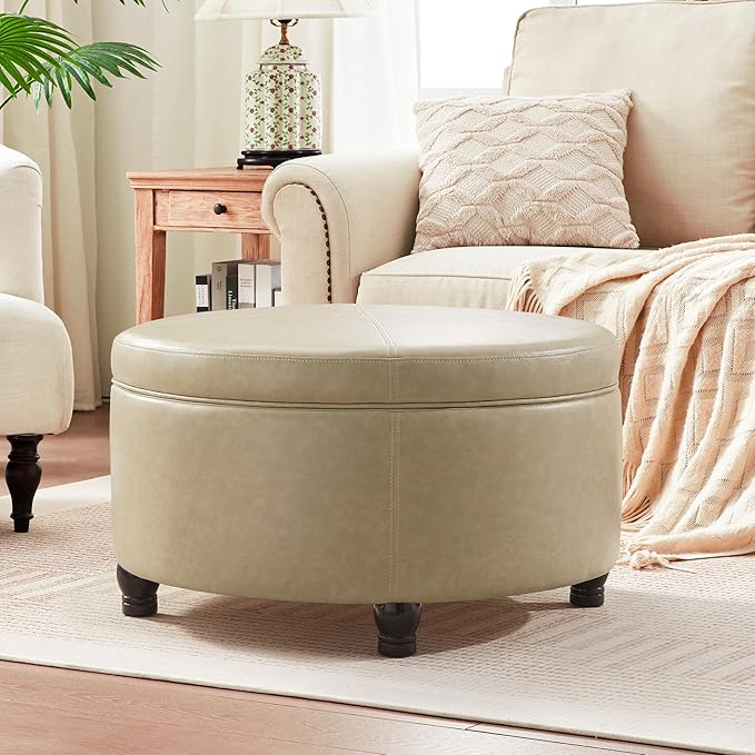 30-Inch Round Storage Ottoman, Modern Ottoman Coffee Table