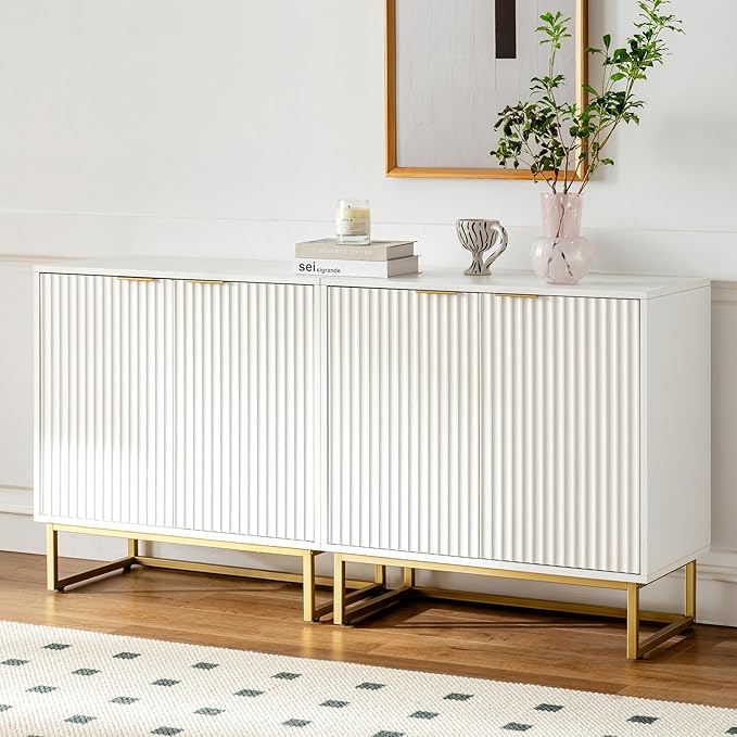 EYYTHUNG Fluted Cabinet with Storage, Sideboard Buffet Cabinet with Adjustable