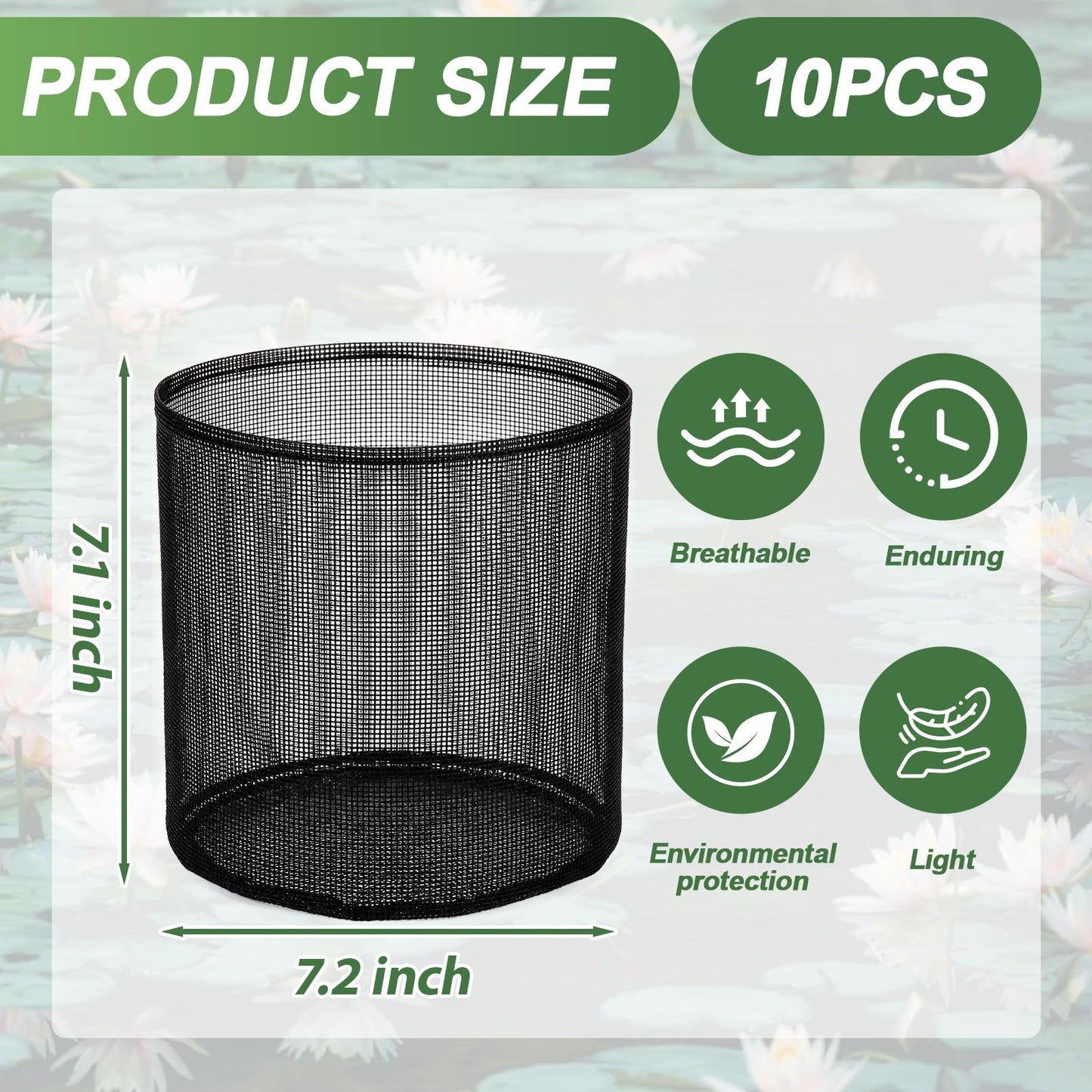 LemonRoad 10 Pcs Aquatic Pond Planting Bags Pond Baskets for Plants 7.2 x 7.2 Inch Reusable Mesh Water Garden Pot Breathable Round Lily Plant Baskets for Water Lily Gladiolus Bog Terrestrial Plants