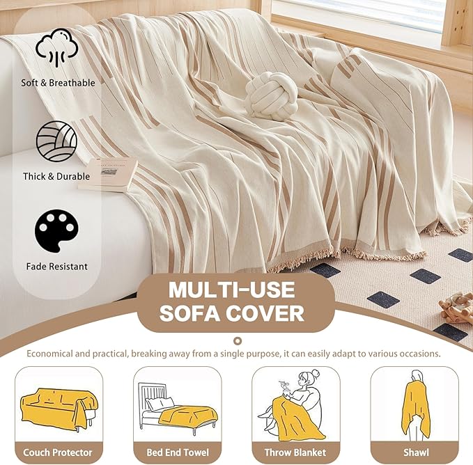 DREAMINGO Couch Cover for Sofa, Chenille Couch Cover Blanket, Washable Sofa