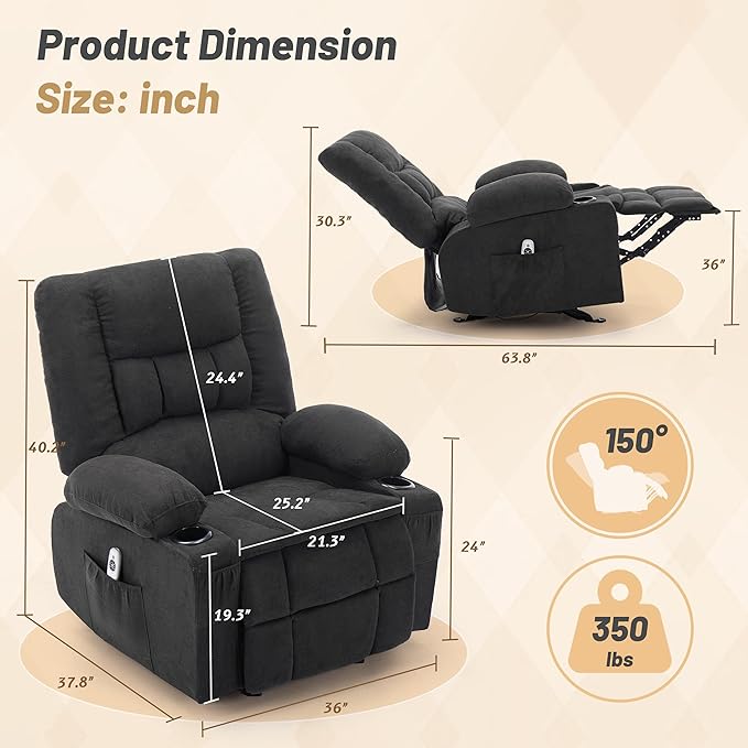 Rocker Recliner Chair with Massage and Heat, Recliner Chair