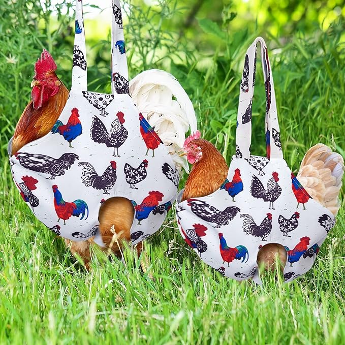 Paterr 2 Pack Chicken Holder Bag, Chicken Carrier Sling Catching Hand Bag Hen Sling with Handle Farm Supplies for Hen Rooster Transport Traveling Hiking Driving(White,13.5 x 13.5 Inch)