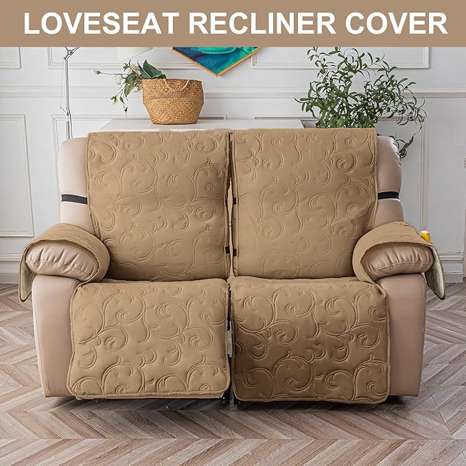 100% Waterproof Loveseat Recliner Cover, 4-Piece Split Reclining Couch Covers