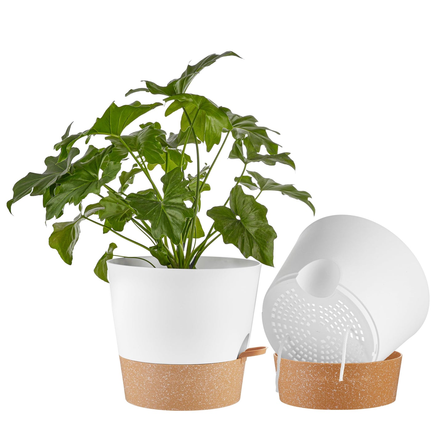 FaithLand 2 Tier Plant Stand and 2-Pack 10 Inch Self Watering Pots Bundle