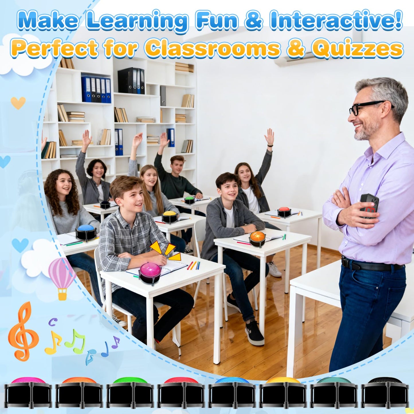 50m Answer Classroom Buzzers Light Up Game Buzzer System, Displays The Winning Player Loud, Console Displays First Buzz, Rechargeable Buzzers Great for Trivia Games, Family Feud, Jeopardy (8)
