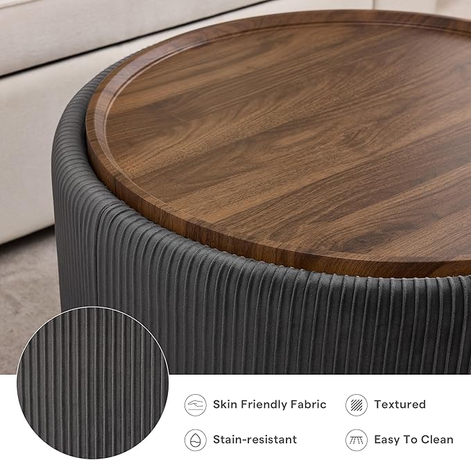 29.5 Inch Round Storage Ottoman Coffee Table, Modern Circle Coffee Table