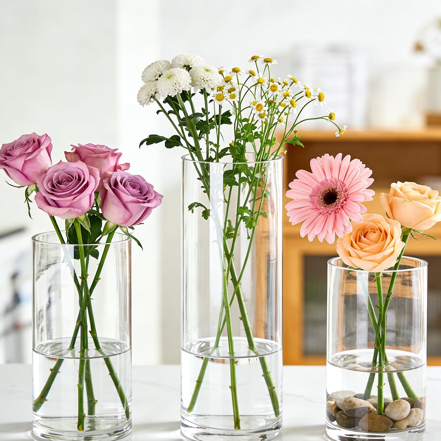RosPynn Flower Vase Acrylic Cylinder,Set of 3 Pcs, Clear Vase for Centerpieces,Wedding Decorative,Home Décor, Non Breakable Plastic, 7.86"+9.84"+11.8" Tall Round - Clear
