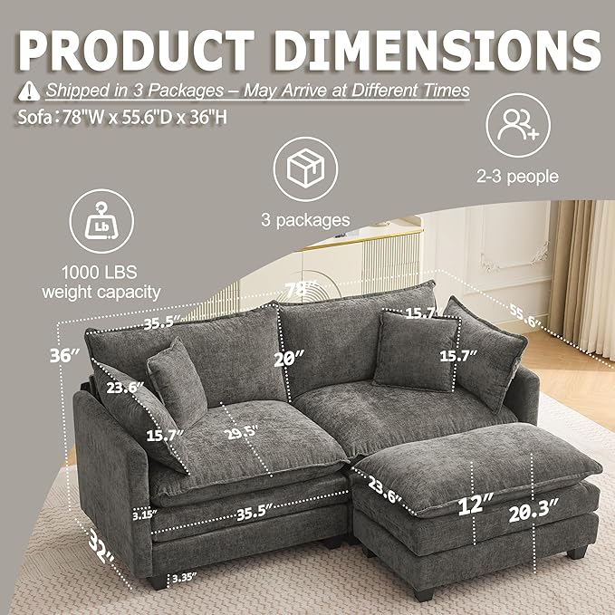 78” Modular Sectional Sofa, L Shaped Cloud Couch