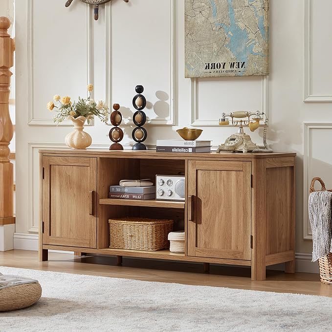 Joaxswe Farmhouse 55" Tv Stand, Dark Wood Entertainment Center