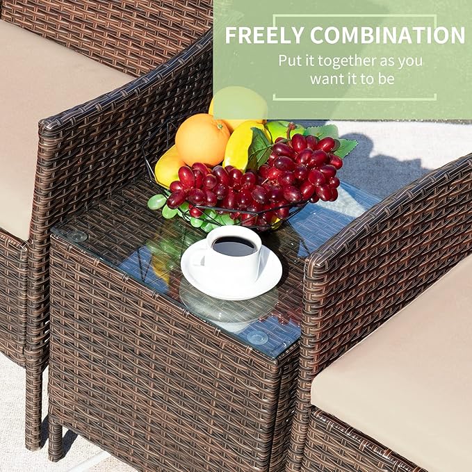 Greesum 3 Pieces Patio Furniture Sets Outdoor PE Rattan Wicker Chairs