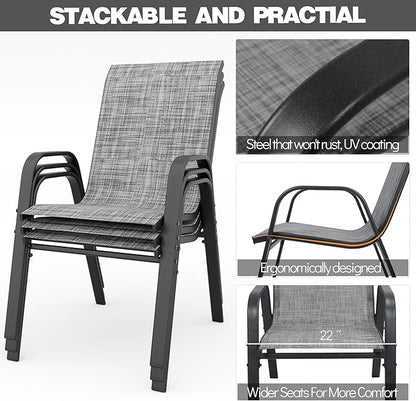Patio Chairs Set of 4, Stackable Outdoor Dining Chairs for All Weather Textilene Fabric & Metal Frame, Outdoor Chairs Set for Backyard Deck Garden