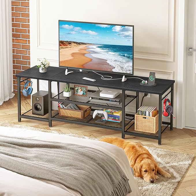 YGEOMER TV Stand for Up to 75 Inch TVs, Entertainment Center