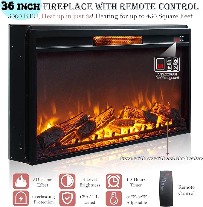 OKD Fireplace TV Stand for 80 Inch TV, Rustic Media Console w/Sliding Barn Door