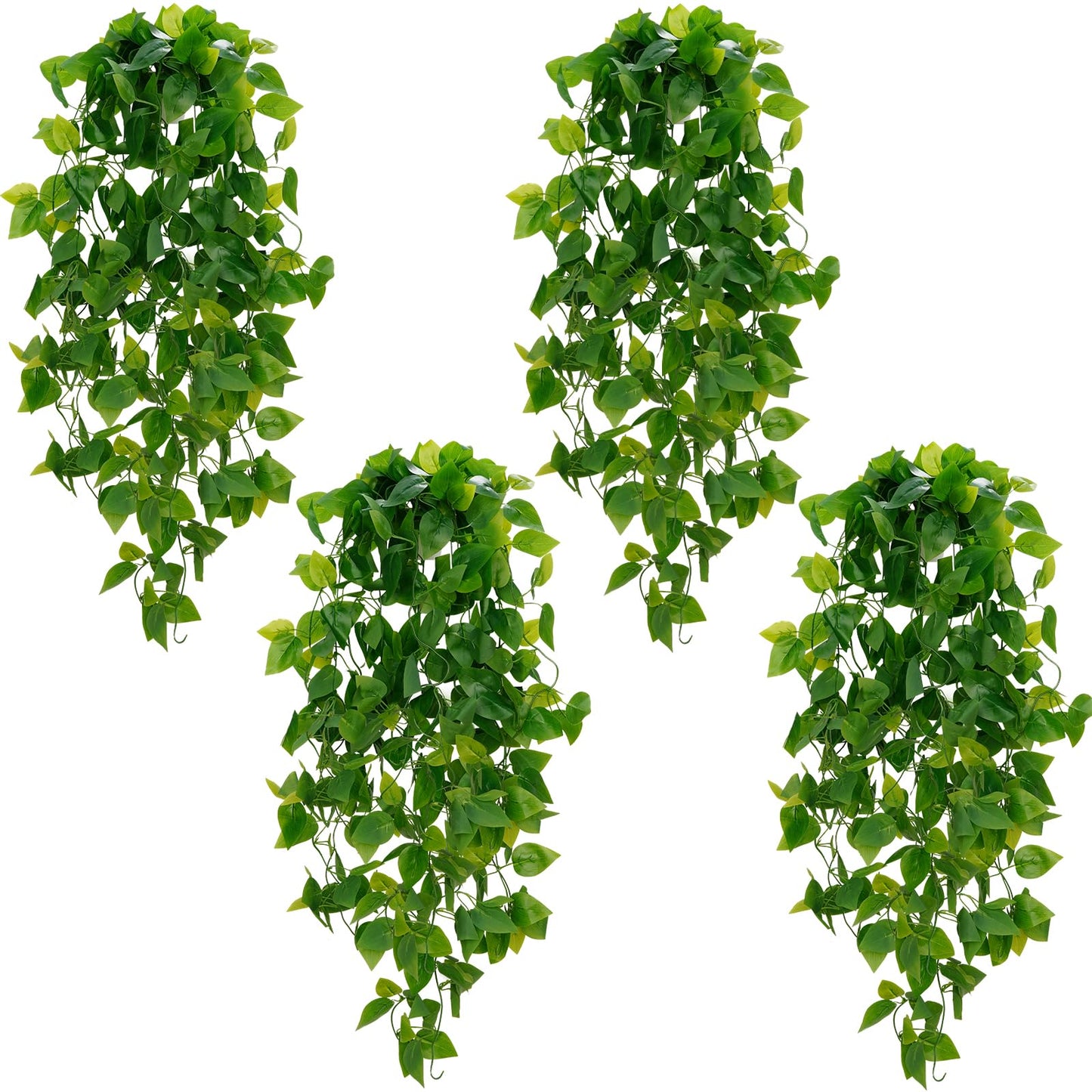 BLEUM CADE Fake Hanging Plants, 4pcs Artificial Pothos Vines Greenery for Wall Home Living Room Office Indoor Outdoor Decor (No Baskets)