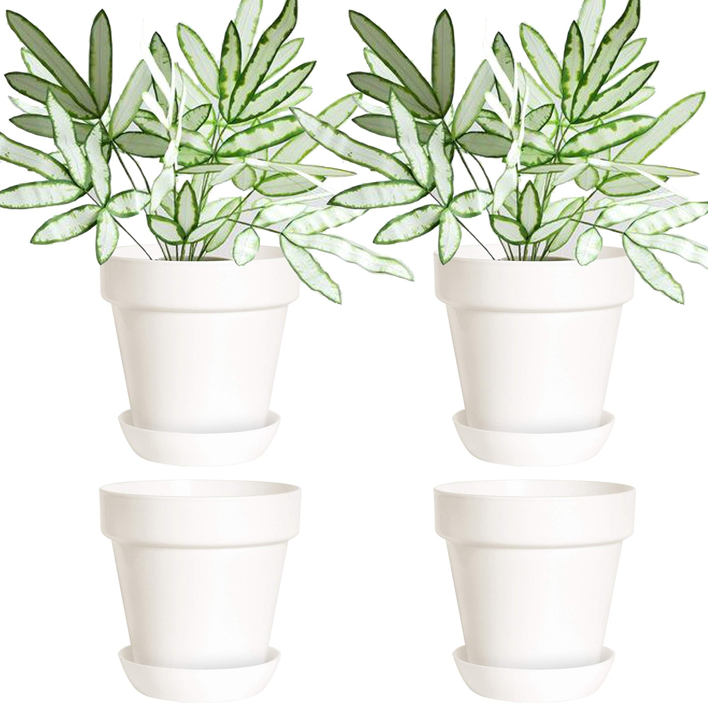 Youngever 4.5 Inch Plastic Planters with Saucers, Indoor Flower Plant Pots, Modern Decorative Gardening Pot with Drainage (Classic 7 Sets)