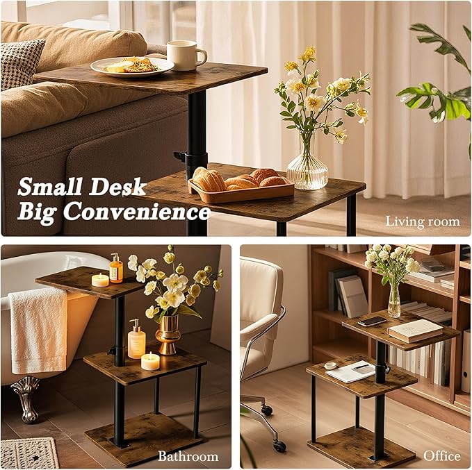 Faesun 360° Swivel Side Table for Height Adjustable, C Shaped End Table for